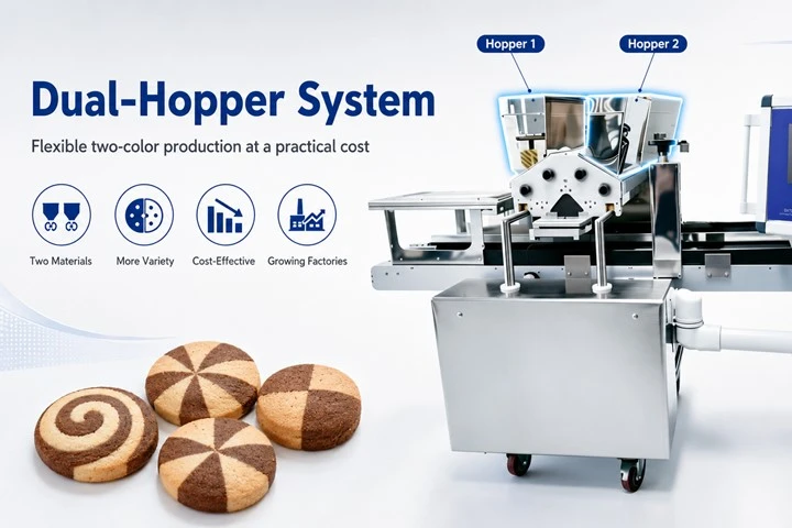 Dual-Hopper System for Two-Color Cookie Production Dual-Hopper System for Two-Color Cookie Production